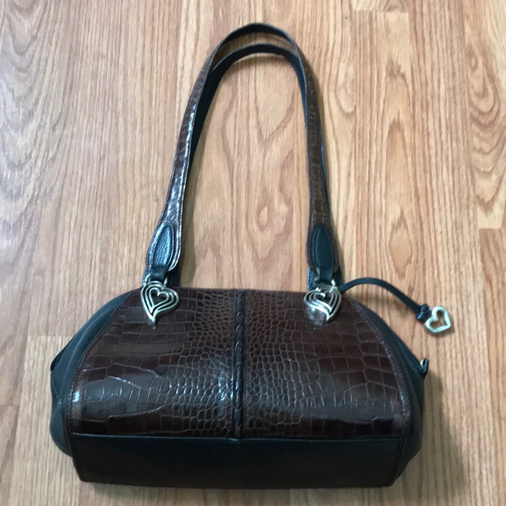 BRIGHTON BROWN HANDBAG w/ Black accents and heart charms